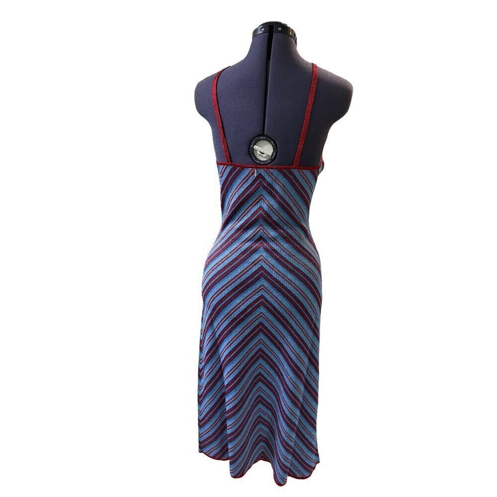 MISA LOS ANGELES DRESS Knit Halter Midi Red & Blue Metallic Sz L - Picture 9 of 13